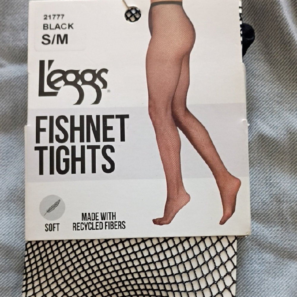 L'eggs fishnet Tights S/M Made W/Recycled Fibers NEW!